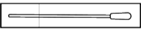 A swab in a narrow paper and plastic pouch with peel tabs by the thinner, stick end of the swab. The swab head on the opposite end is soft and rounded