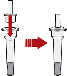 Wide end of the filter cap pressed down into the tube with the narrow tip pointed up