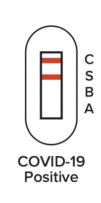 COVID-19 Positive. Results window showing two lines: one red by C at the top, and one red by S just below that